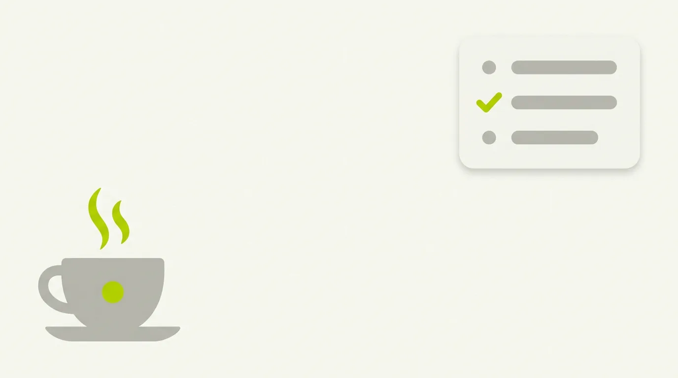 Illustration de la recherche IA pour les cafés : une tasse de café fumante à côté d'une réponse d'IA citant trois cafés, dont un coché en vert.