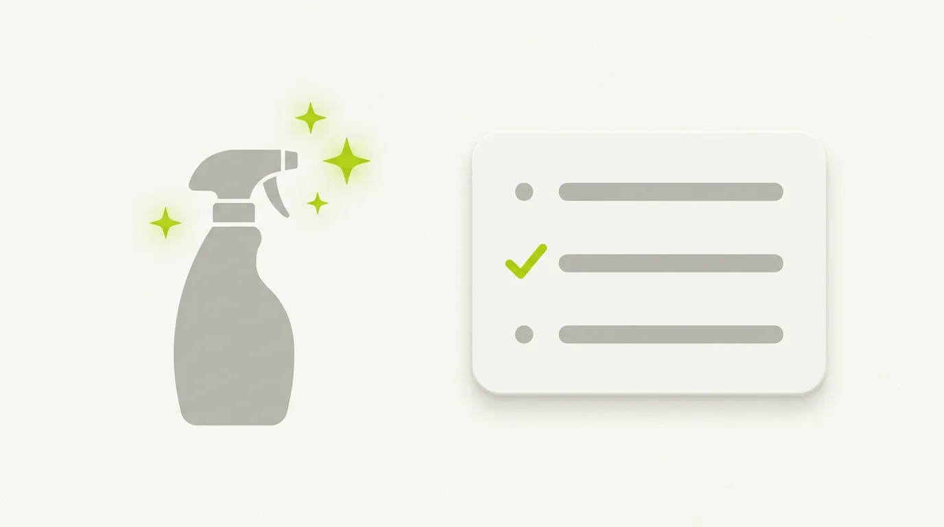 Illustration de la recherche IA pour les services de nettoyage : un vaporisateur avec des étincelles vertes à côté d'une réponse d'IA citant trois entreprises, dont une cochée en vert.