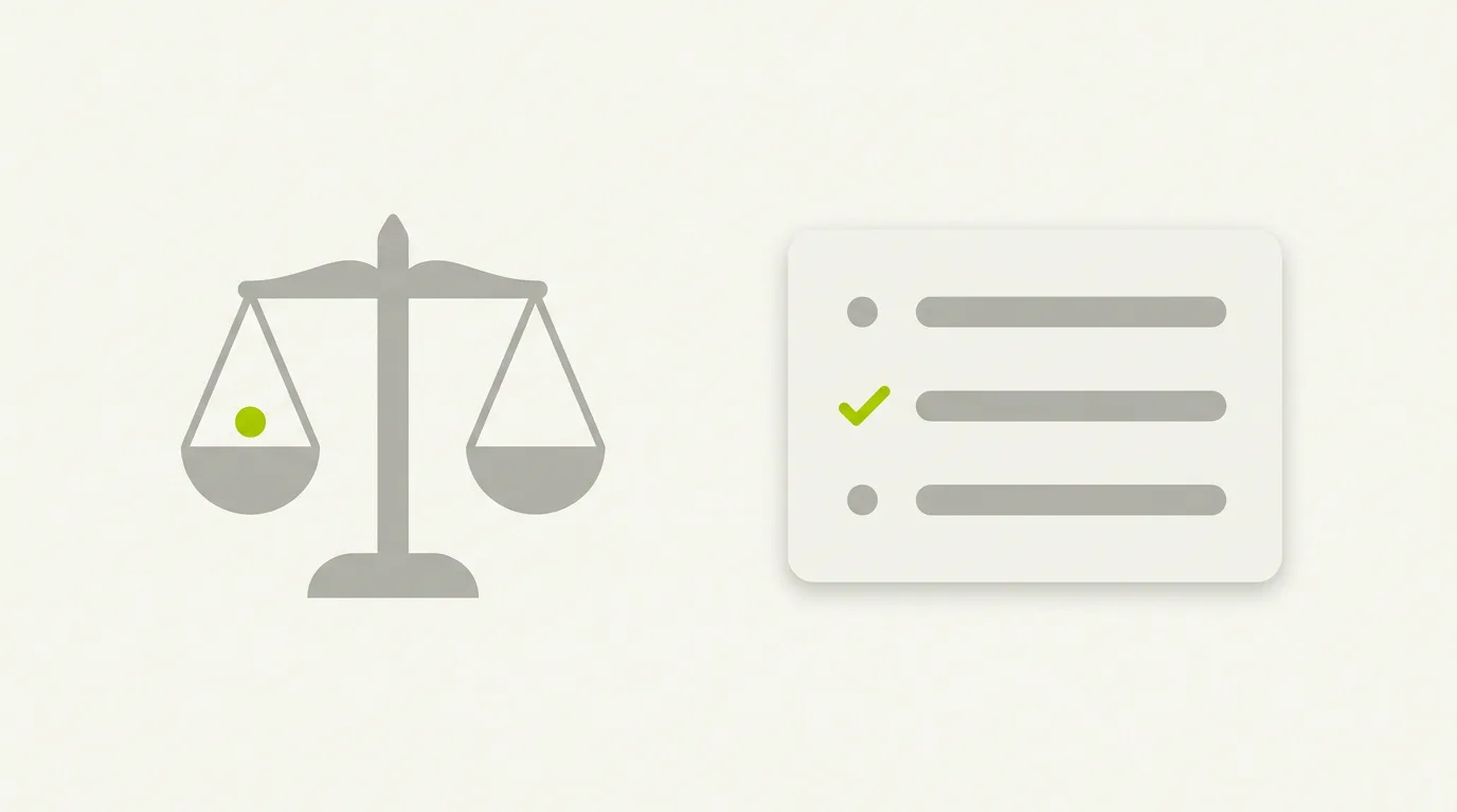Illustration de la recherche IA pour les cabinets d'avocats : une balance à côté d'une réponse d'IA citant trois cabinets, dont un coché en vert.