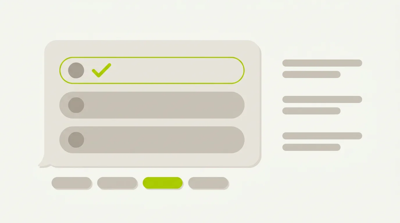 Illustration of a ChatGPT visibility check: a chat bubble listing three local businesses with the first highlighted by a green check, cited-source chips beneath it and three repeated runs to the right.