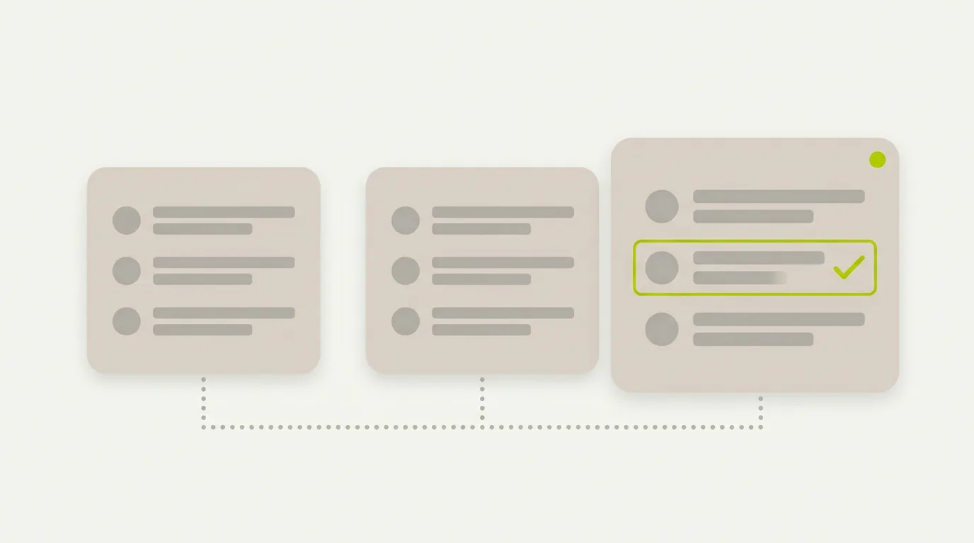 Illustration of a Claude visibility check: three AI answer cards, the third highlighting one business with a green check that the other two leave out.